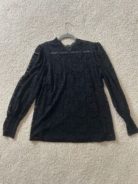 Black Lace Long-Sleeve Women's Top